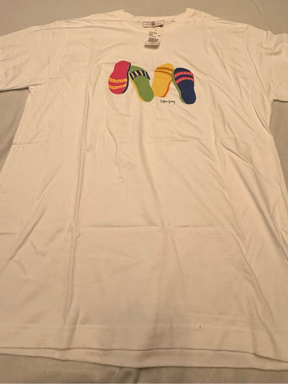 Cotton Ginny CG Women’s L White Sandals Graphic T-Shirt Dress NWT Retro